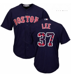 Mens Majestic Boston Red Sox 37 Bill Lee Authentic Navy Blue Team Logo Fashion Cool Base MLB Jersey