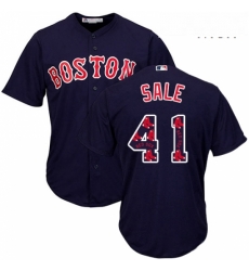 Mens Majestic Boston Red Sox 41 Chris Sale Authentic Navy Blue Team Logo Fashion Cool Base MLB Jersey