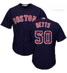 Mens Majestic Boston Red Sox 50 Mookie Betts Authentic Navy Blue Team Logo Fashion Cool Base MLB Jersey
