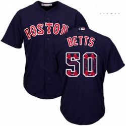 Mens Majestic Boston Red Sox 50 Mookie Betts Authentic Navy Blue Team Logo Fashion Cool Base MLB Jersey