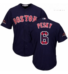 Mens Majestic Boston Red Sox 6 Johnny Pesky Authentic Navy Blue Team Logo Fashion Cool Base 2018 World Series Champions MLB Jersey