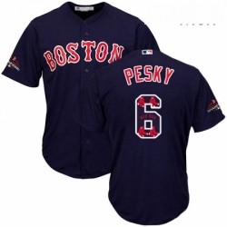 Mens Majestic Boston Red Sox 6 Johnny Pesky Authentic Navy Blue Team Logo Fashion Cool Base 2018 World Series Champions MLB Jersey