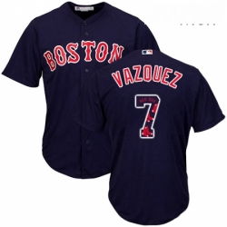 Mens Majestic Boston Red Sox 7 Christian Vazquez Authentic Navy Blue Team Logo Fashion Cool Base MLB Jersey
