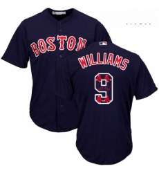 Mens Majestic Boston Red Sox 9 Ted Williams Authentic Navy Blue Team Logo Fashion Cool Base MLB Jersey