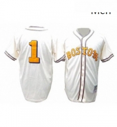 Mens Mitchell and Ness Boston Red Sox 1 Bobby Doerr Authentic Cream Throwback MLB Jersey
