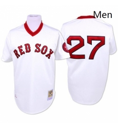 Mens Mitchell and Ness Boston Red Sox 27 Carlton Fisk Authentic White Throwback MLB Jersey