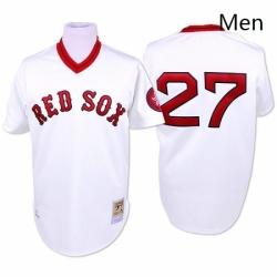 Mens Mitchell and Ness Boston Red Sox 27 Carlton Fisk Replica White Throwback MLB Jersey
