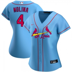 St  Louis St.Louis Cardinals 4 Yadier Molina Nike Women Alternate 2020 MLB Player Jersey Light Blue