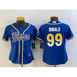 Women Los Angeles Rams 99 Aaron Donald Royal With Patch Cool Base Stitched Baseball Jersey