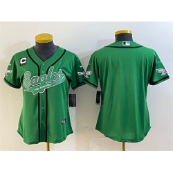 Women Philadelphia Eagles Blank Green With 3 Star C Patch Cool Base Stitched Baseball Jersey 28Run Small 29 3
