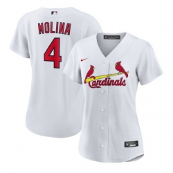 Women St  Louis Cardinals 4 Yadier Molina White Stitched Baseball Jersey 28Run Small 29