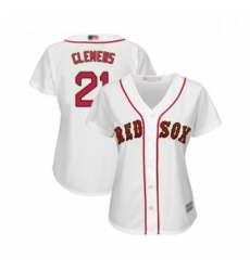 Womens Boston Red Sox 21 Roger Clemens Authentic White 2019 Gold Program Cool Base Baseball Jersey