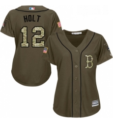 Womens Majestic Boston Red Sox 12 Brock Holt Authentic Green Salute to Service MLB Jersey
