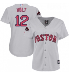 Womens Majestic Boston Red Sox 12 Brock Holt Authentic Grey Road 2018 World Series Champions MLB Jersey