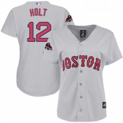 Womens Majestic Boston Red Sox 12 Brock Holt Authentic Grey Road 2018 World Series Champions MLB Jersey