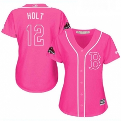 Womens Majestic Boston Red Sox 12 Brock Holt Authentic Pink Fashion 2018 World Series Champions MLB Jersey