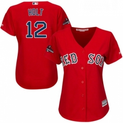 Womens Majestic Boston Red Sox 12 Brock Holt Authentic Red Alternate Home 2018 World Series Champions MLB Jersey