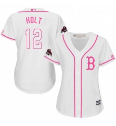Womens Majestic Boston Red Sox 12 Brock Holt Authentic White Fashion 2018 World Series Champions MLB Jersey