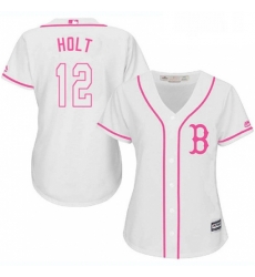 Womens Majestic Boston Red Sox 12 Brock Holt Authentic White Fashion MLB Jersey