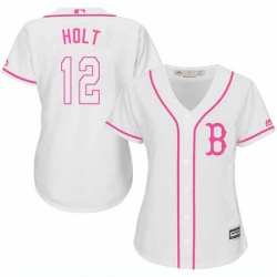 Womens Majestic Boston Red Sox 12 Brock Holt Authentic White Fashion MLB Jersey