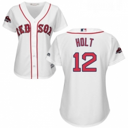 Womens Majestic Boston Red Sox 12 Brock Holt Authentic White Home 2018 World Series Champions MLB Jersey