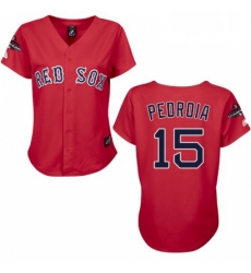 Womens Majestic Boston Red Sox 15 Dustin Pedroia Authentic Red 2018 World Series Champions MLB Jersey