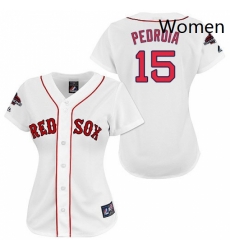 Womens Majestic Boston Red Sox 15 Dustin Pedroia Authentic White 2018 World Series Champions MLB Jersey