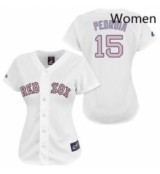 Womens Majestic Boston Red Sox 15 Dustin Pedroia Authentic WhitePink No MLB Jersey