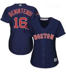 Womens Majestic Boston Red Sox 16 Andrew Benintendi Authentic Navy Blue Alternate Road 2018 World Series Champions MLB Jersey