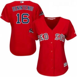 Womens Majestic Boston Red Sox 16 Andrew Benintendi Authentic Red Alternate Home 2018 World Series Champions MLB Jersey
