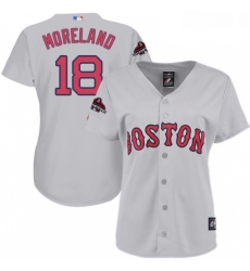 Womens Majestic Boston Red Sox 18 Mitch Moreland Authentic Grey Road 2018 World Series Champions MLB Jersey