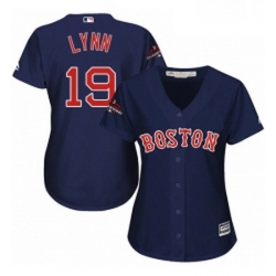 Womens Majestic Boston Red Sox 19 Fred Lynn Authentic Navy Blue Alternate Road 2018 World Series Champions MLB Jersey