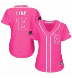 Womens Majestic Boston Red Sox 19 Fred Lynn Authentic Pink Fashion 2018 World Series Champions MLB Jersey