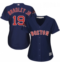 Womens Majestic Boston Red Sox 19 Jackie Bradley Jr Authentic Navy Blue Alternate Road 2018 World Series Champions MLB Jersey 