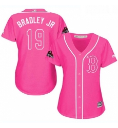 Womens Majestic Boston Red Sox 19 Jackie Bradley Jr Authentic Pink Fashion 2018 World Series Champions MLB Jersey 