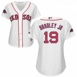 Womens Majestic Boston Red Sox 19 Jackie Bradley Jr Authentic White Home 2018 World Series Champions MLB Jersey 