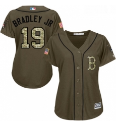 Womens Majestic Boston Red Sox 19 Jackie Bradley Jr Replica Green Salute to Service MLB Jersey 