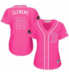 Womens Majestic Boston Red Sox 21 Roger Clemens Authentic Pink Fashion 2018 World Series Champions MLB Jersey