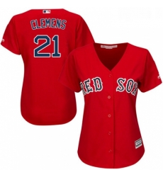 Womens Majestic Boston Red Sox 21 Roger Clemens Authentic Red Alternate Home MLB Jersey