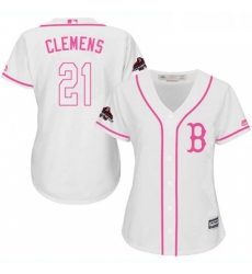 Womens Majestic Boston Red Sox 21 Roger Clemens Authentic White Fashion 2018 World Series Champions MLB Jersey