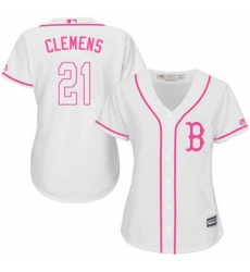Womens Majestic Boston Red Sox 21 Roger Clemens Authentic White Fashion MLB Jersey