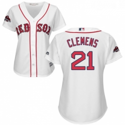 Womens Majestic Boston Red Sox 21 Roger Clemens Authentic White Home 2018 World Series Champions MLB Jersey