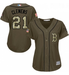 Womens Majestic Boston Red Sox 21 Roger Clemens Replica Green Salute to Service MLB Jersey