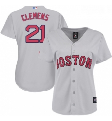 Womens Majestic Boston Red Sox 21 Roger Clemens Replica Grey Road MLB Jersey