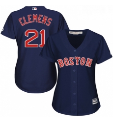 Womens Majestic Boston Red Sox 21 Roger Clemens Replica Navy Blue Alternate Road MLB Jersey