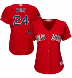 Womens Majestic Boston Red Sox 24 David Price Authentic Red Alternate Home 2018 World Series Champions MLB Jersey