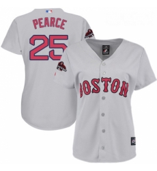 Womens Majestic Boston Red Sox 25 Steve Pearce Authentic Grey Road 2018 World Series Champions MLB Jersey 