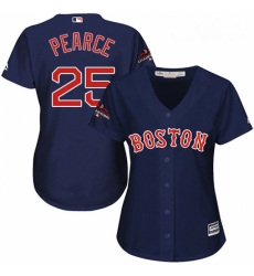 Womens Majestic Boston Red Sox 25 Steve Pearce Authentic Navy Blue Alternate Road 2018 World Series Champions MLB Jersey 