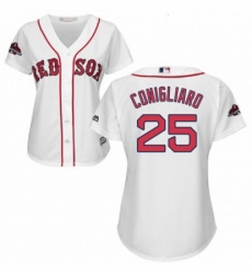 Womens Majestic Boston Red Sox 25 Tony Conigliaro Authentic White Home 2018 World Series Champions MLB Jersey 