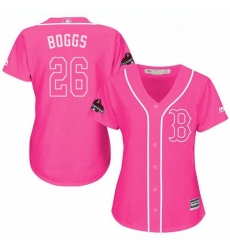 Womens Majestic Boston Red Sox 26 Wade Boggs Authentic Pink Fashion 2018 World Series Champions MLB Jersey